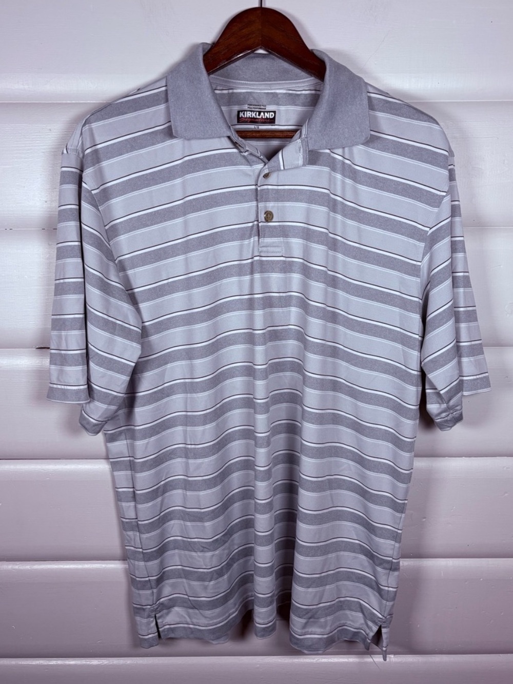 Kirkland Signature Performance Polo Golf Grey Striped Men’s Large